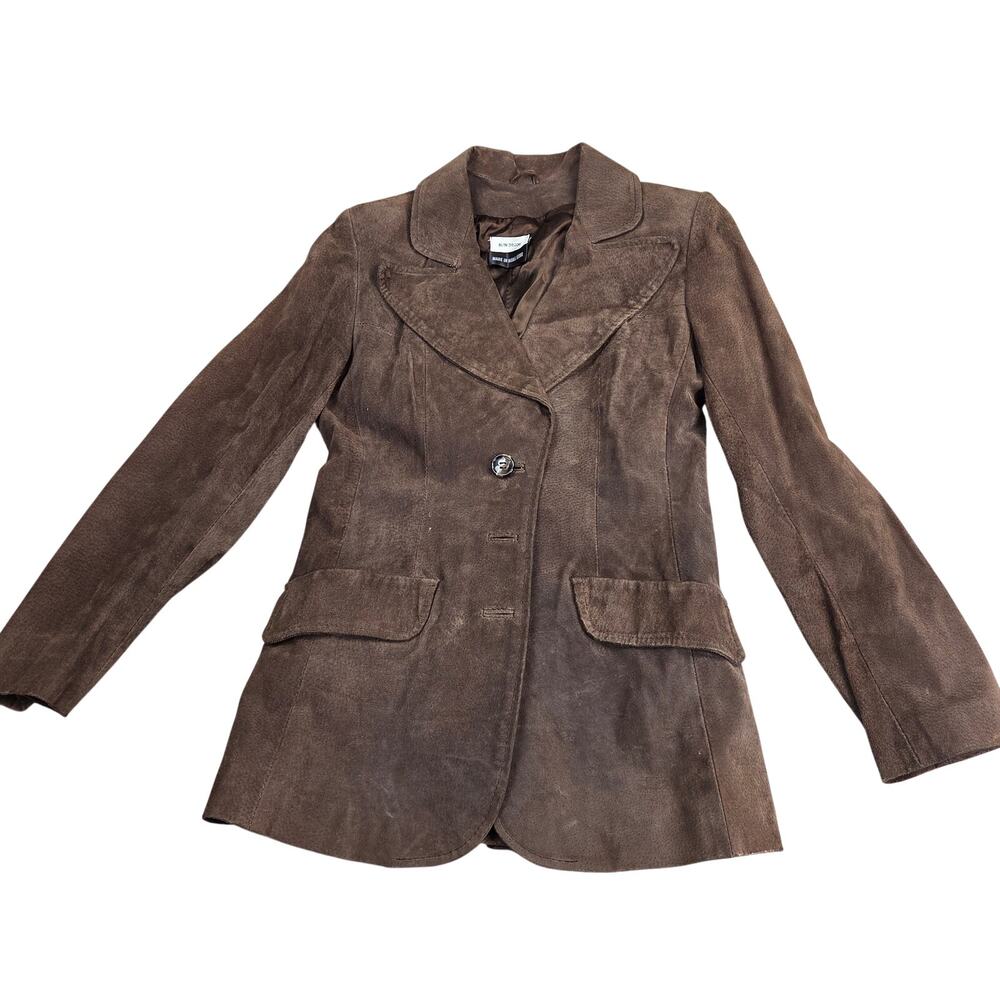 Vintage Brown Suede Leather Blazer Jacket Womens 7/8 Hong Kong Unbranded Coat